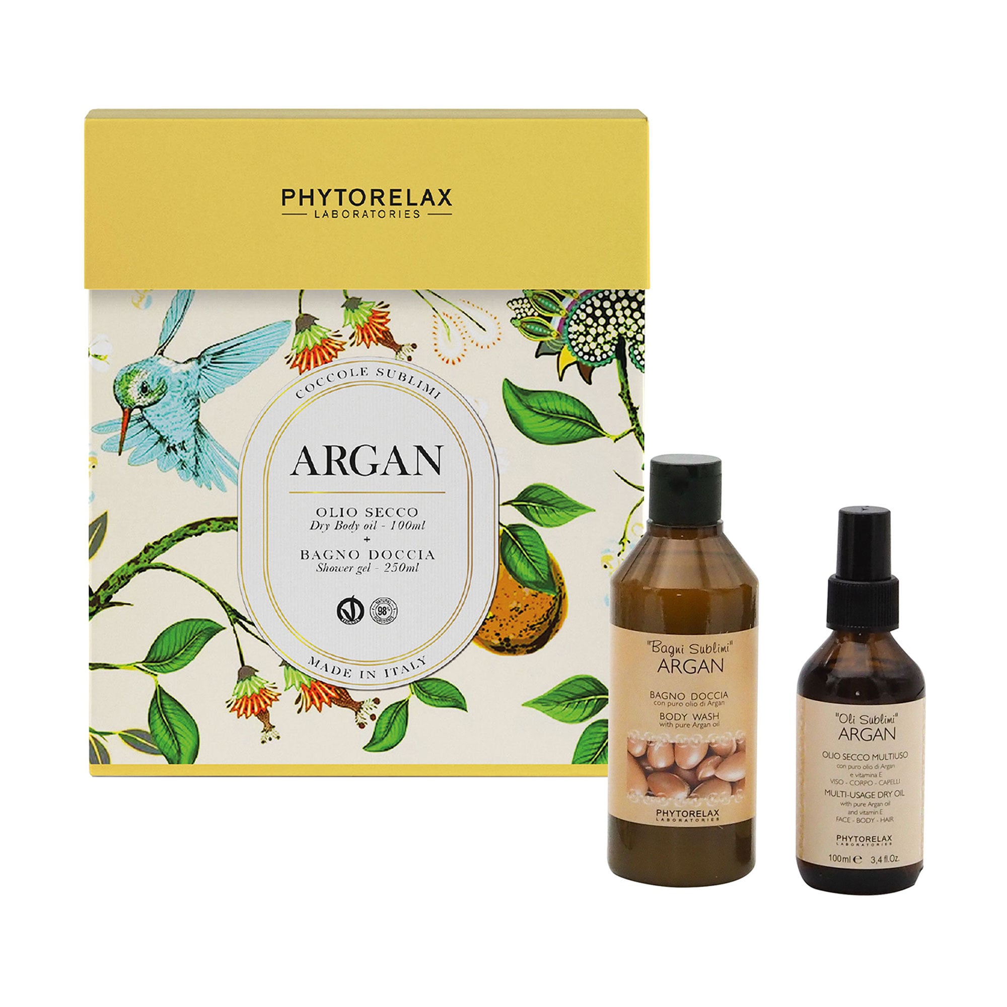 Набір для тіла Phytorelax Laboratories Argan (гель для душу, 250 мл + олія для обличчя, тіла та волосся, 100 мл)